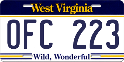 WV license plate OFC223
