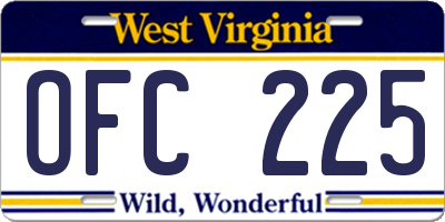 WV license plate OFC225