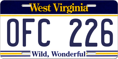 WV license plate OFC226