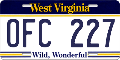 WV license plate OFC227