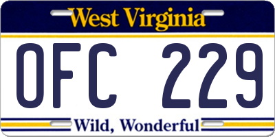 WV license plate OFC229