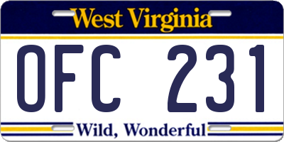 WV license plate OFC231