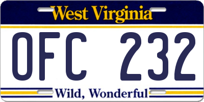 WV license plate OFC232