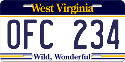 WV license plate OFC234