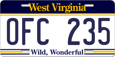 WV license plate OFC235