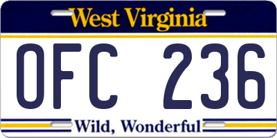 WV license plate OFC236