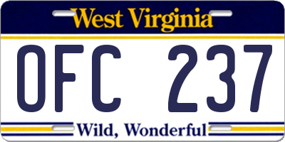 WV license plate OFC237