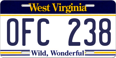 WV license plate OFC238