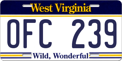 WV license plate OFC239