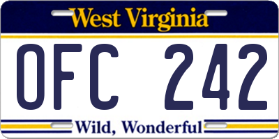 WV license plate OFC242