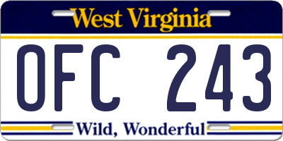 WV license plate OFC243