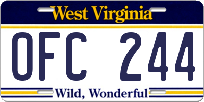WV license plate OFC244
