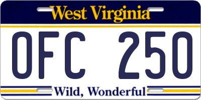WV license plate OFC250
