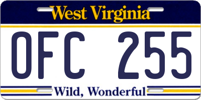 WV license plate OFC255