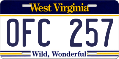 WV license plate OFC257