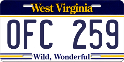 WV license plate OFC259