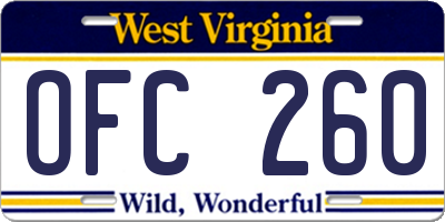 WV license plate OFC260