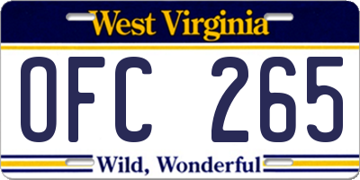 WV license plate OFC265