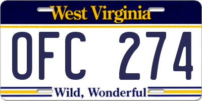 WV license plate OFC274