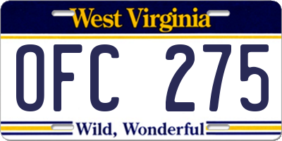 WV license plate OFC275
