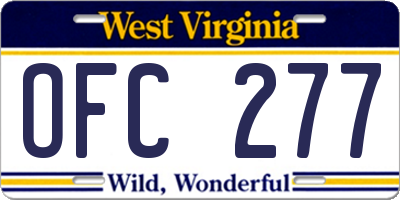 WV license plate OFC277
