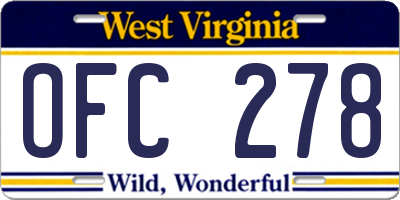 WV license plate OFC278