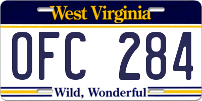 WV license plate OFC284