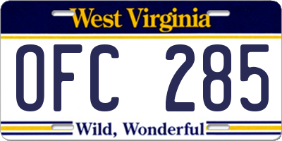 WV license plate OFC285