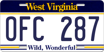 WV license plate OFC287