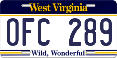 WV license plate OFC289