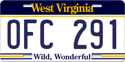 WV license plate OFC291