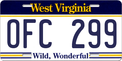 WV license plate OFC299