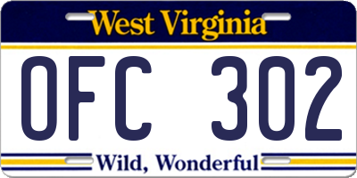 WV license plate OFC302