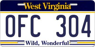 WV license plate OFC304