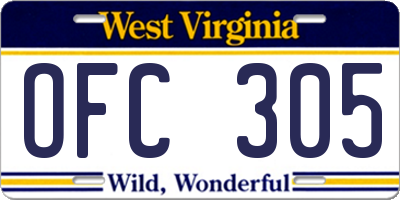 WV license plate OFC305