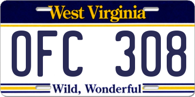 WV license plate OFC308
