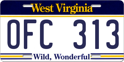 WV license plate OFC313