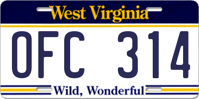 WV license plate OFC314