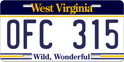 WV license plate OFC315