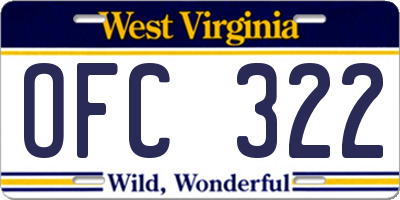 WV license plate OFC322