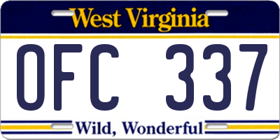 WV license plate OFC337