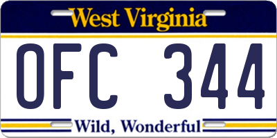 WV license plate OFC344