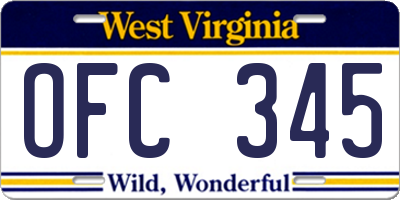 WV license plate OFC345