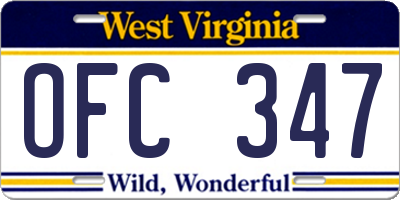 WV license plate OFC347