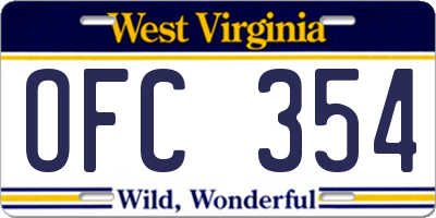 WV license plate OFC354