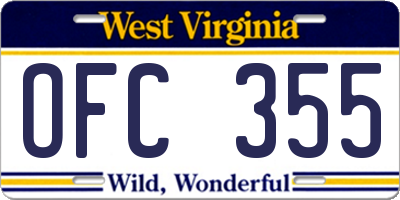 WV license plate OFC355