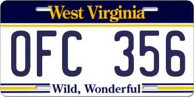 WV license plate OFC356