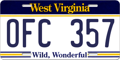 WV license plate OFC357