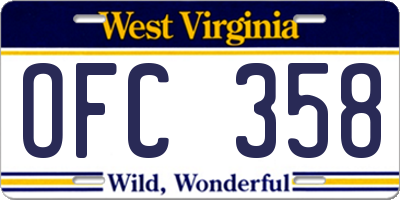 WV license plate OFC358