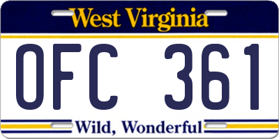 WV license plate OFC361